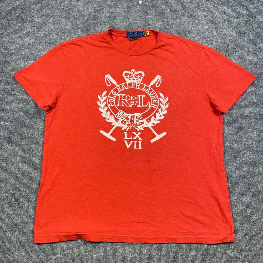 Polo Ralph Lauren Red Slub Cotton Graphic T-Shirt Classic Fit Large RL 67 LX VII